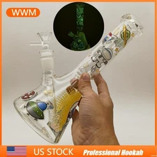 10" Astronaut Hookah Glow in the Dark Water Pipe Glass Bong Percolator Bongs