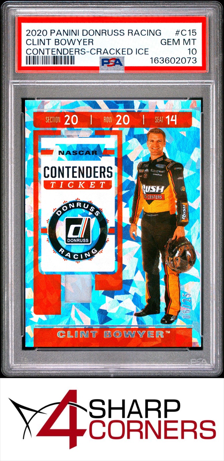2020 DONRUSS RACING CONTENDERS CRACKED ICE #C15 CLINT BOWYER #/25 POP 1 PSA 10 view 1
