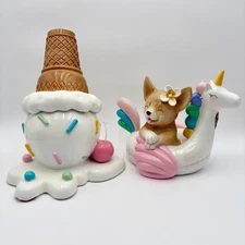 Ice Cream Cone & Dog Unicorn Pool Float Figurine Set Home Decor Cute