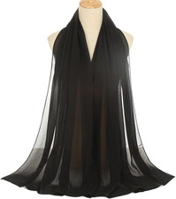 Sheer-Silk-Scarf for Women Black Long Scarf Chiffon Shawl Wrap for Evening Dress