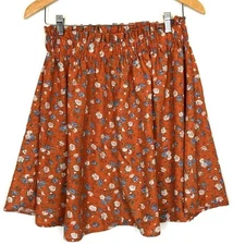 Shein Size XL Womens Juniors Orange Floral Flirty Casual Polyester Skirt X43