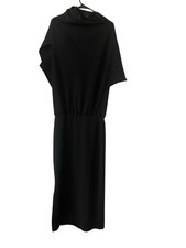 Zara Women Maxi Dress M Black Asymmetrical Drape High Neck Cocktail 9078/199 NWT