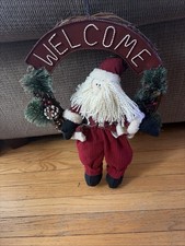 Vintage Country Style Santa Holiday Door Wreath "Welcome" Christmas