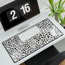 White Leopard Print Desk Mat Animal Print Desk Pad
