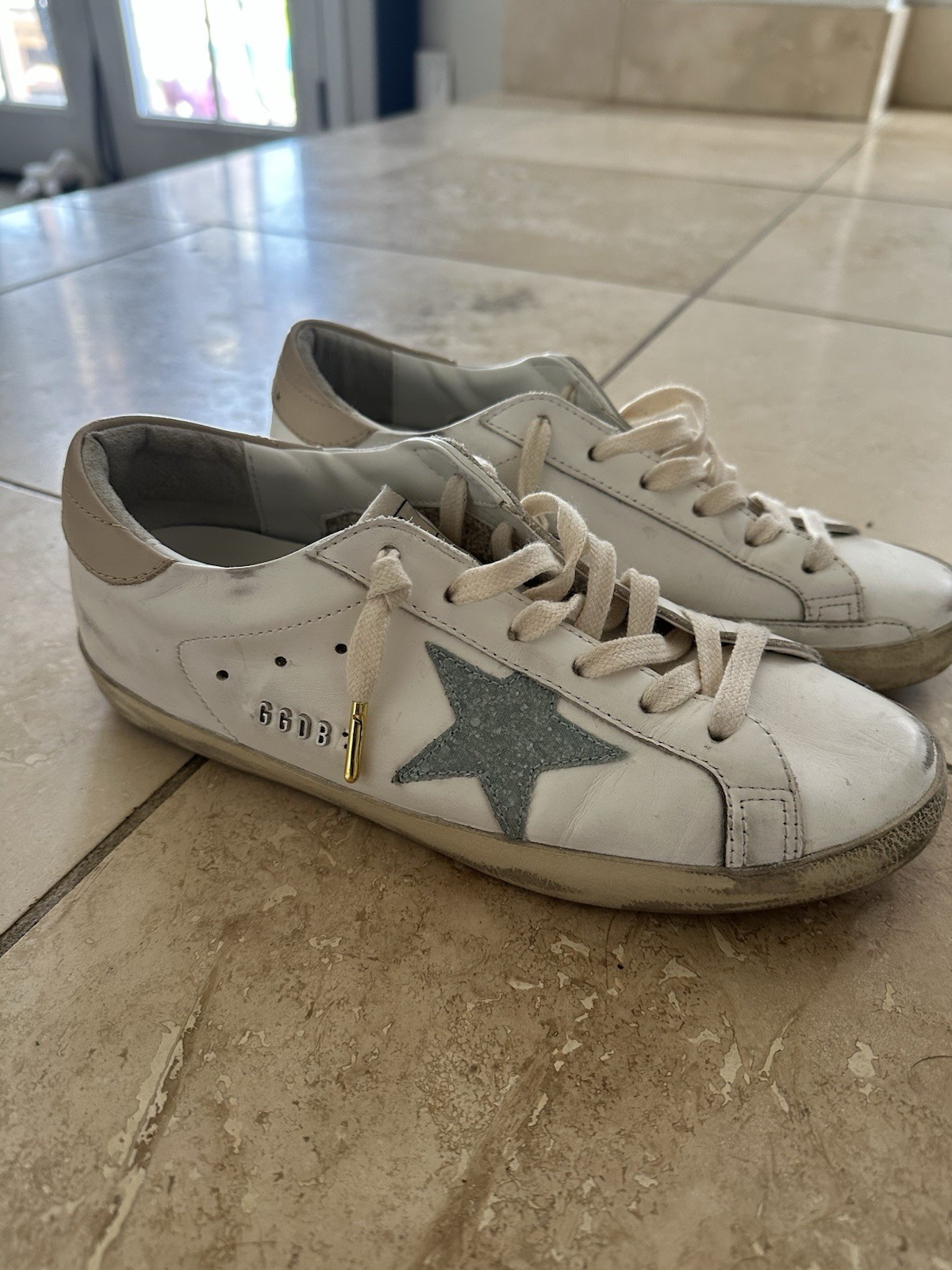 Golden Goose Super-Star Men's White Gray Star Leather Casual Sneakers