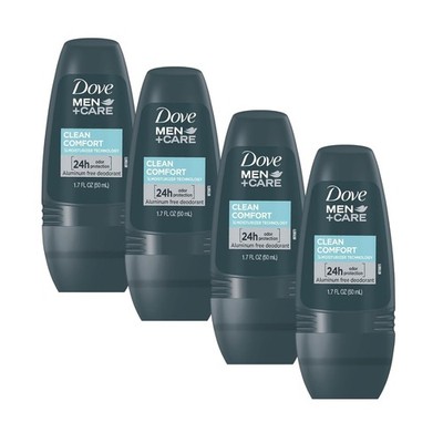 Dove Men+Care Moisturizing Roll-On Deodorant, Aluminum Free, 4 Bottles of 1.7 Oz