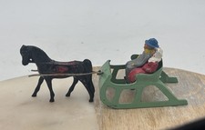 BARCLAY 510 ONE HORSE OPEN SLEIGH SET CAST LEAD FIGURES 1940S VTG CHRISTMAS PUTZ