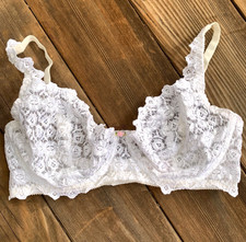 Vintage Victoria's Secret White Lace Unlined Bra 36D Floral Sheer Year 1999