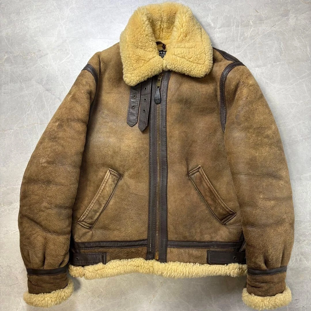 Chaqueta de Vuelo Schott B3 Cuero Marrón Piel de Oveja Talla 38