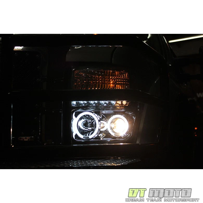 Faros proyectores halo LED DRL superduty negros Ford F250 F350 F450 2008-2010 Foto 3 de 4