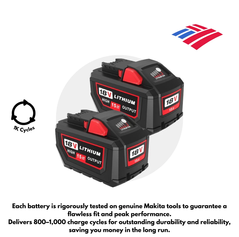 2-PC 18V Milwauke 15.0 AH Powerful Fire Proof Batteries M18 XC18 New US Stock - Image 3 of 4