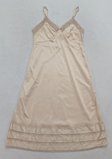 Adonna Vintage Women's Slip Dress Size 36 Beige Nylon Lace Trim