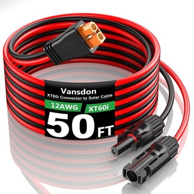 Vansdon Solar to XT60i Extension Cable 12AWG 50FT Solar Connector to XT60i Ad...