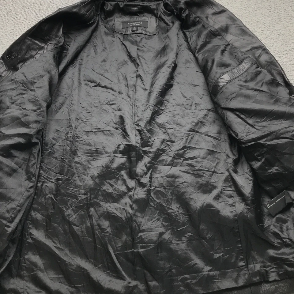 Abrigo chaqueta de cuero de piel de cordero Claiborne Outerwear para mujer 1X botón negro delantero Foto 4 de 4