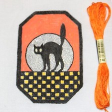 Halloween Ornament Needlepoint Canvas 18 mesh Zweigart Handpainted Cat Moon