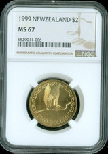 1999 New Zealand 2 Dollars $2 NGC MS67 Quality