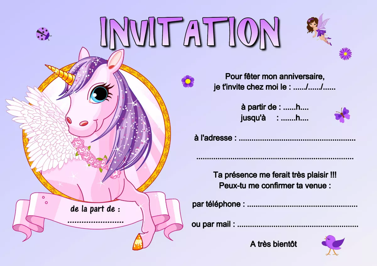 Carte Anniversaire Licorne à Imprimer 5 - 12 ou 14 cartes invitation anniversaire licorne réf 461 | eBay