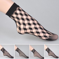 5 Pairs Womens Fishnet Socks Transparent Elastic Lace Sheer Net Mesh Ankle Socks