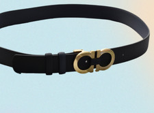 Ferragamo Belt Reversible Black/Blue length 120cm Gold Horseshoe buckle
