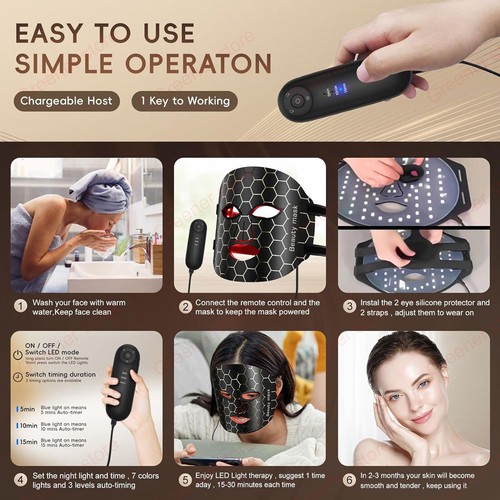 Red Light Therapy For Face 7 Colors Led Face Mask Facial Skin Care Home Travel - Picture 11 of 11