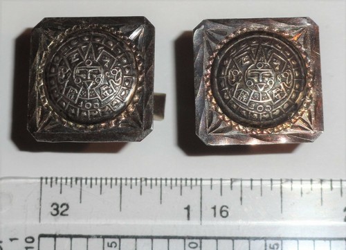 Vintage 925 Sterling Silver & Alpaca Maya Calendar Cufflinks Mexico City c 1950s - 第 5/12 張圖片