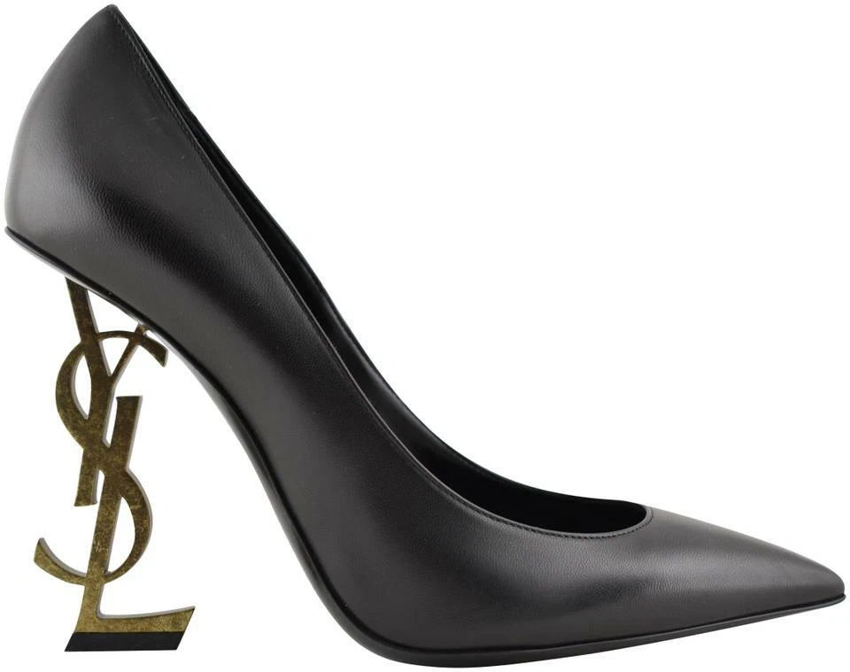 Saint Laurent OPYUM YSL Pointy Toe Black Leather Bronze Gold Heel