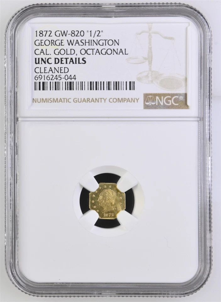 RARO 1872 GW-820 1/2 GEORGE WASHINGTON HEAD, ORO DE CALIFORNIA / NGC UNC HR.6 Foto 4 de 4