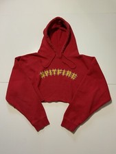 Vintage Y2K Spitfire Skateboards Red Fleece Graphic Cropped Pullover Hoodie