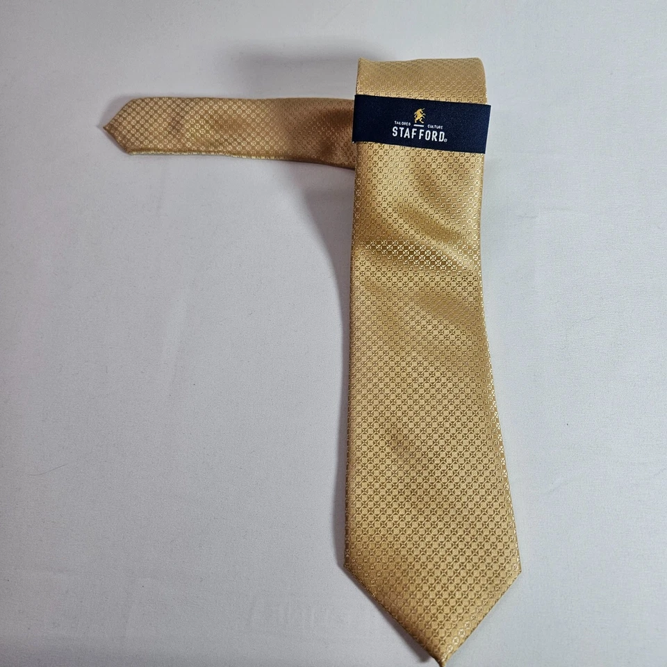 Nuevo con etiquetas Corbata Stafford Para Hombre Geométrica Dorada 3" x 59" Nueva Foto 2 de 4