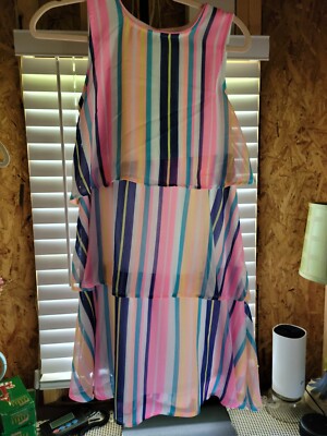 Wonder nation girls Xxl 18 rainbow vertical striped layered dress pink blue 