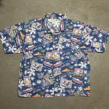Vintage Disney Surf Hawaiian Button Up Shirt XL Floral Mickey Donald Pluto Beach