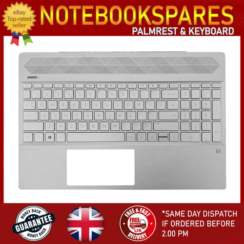 FOR HP PAVILION 15-CS0011TU REPLACEMENT SILVER PALMREST COVER WITH UK KEYBOARD