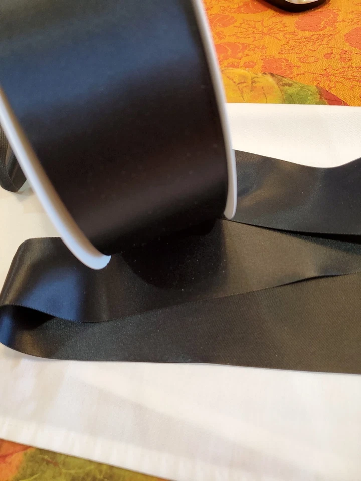 DOUBLE FACED BLACK SATIN Ribbon, 10yards, 2.25 inch 100% polyester. Fine quality - Image 3 of 4