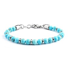 6mm Natural Stone Bracelet For Men Turquoise Stainless Steel Adjustable Bracelet