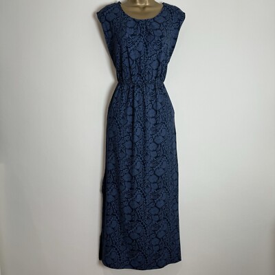 Weird Fish Dress Maxi Galia Navy Print Stretch Jersey Pockets Holiday New