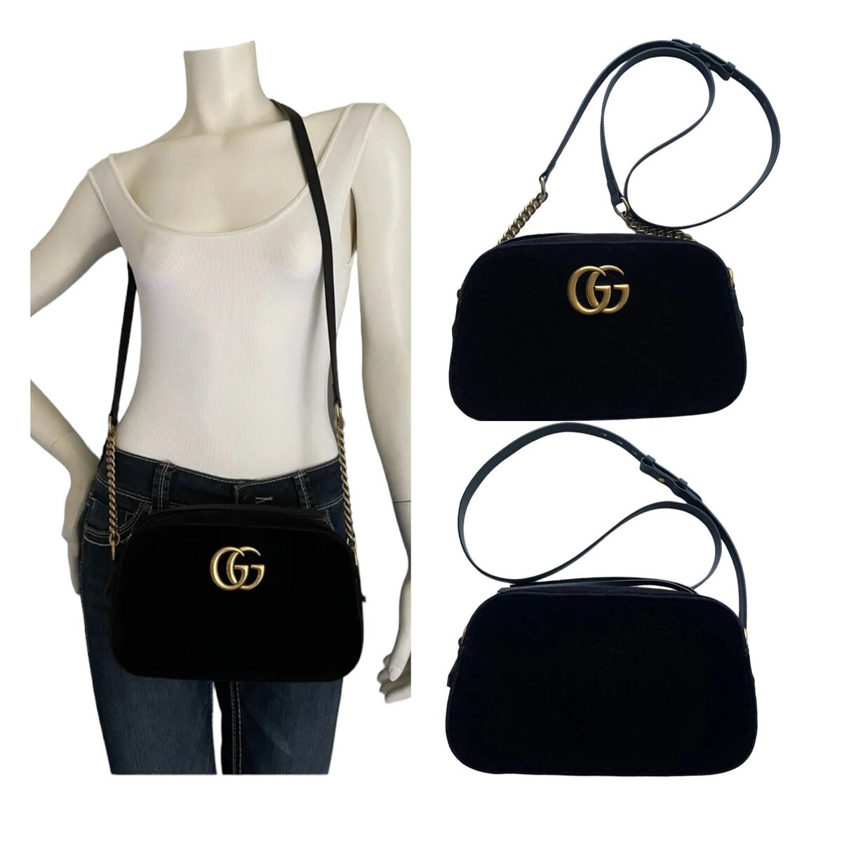 Gucci GG Marmont Small Shoulder Bag Black Matelasse Leather Crossbody