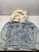 Windsor Acid Wash Denim Faux Fur Jacket Large