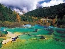 Landscape nature huanglong national park waterfall china Custom Gaming Mat Desk