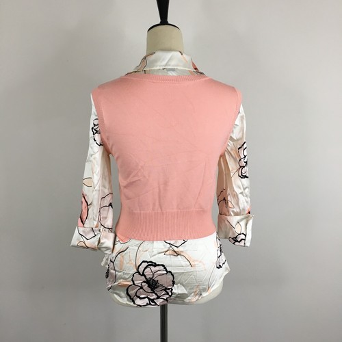 BEBE Peach Knit MultiColor Floral Print Silk Blend 3/4 Sleeve Shirt Womens sz XS - Picture 8 of 14