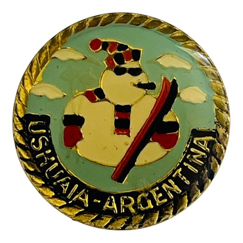 Vintage Ushuaia Argentina Skiing Skier Lapel Pin Travel Souvenir Snowman