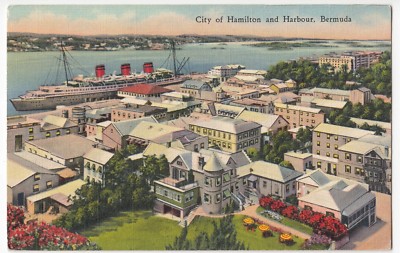 Bermuda; City of Hamilton & Harbour PPC von Yankee Store, um 1930, Leinenoptik