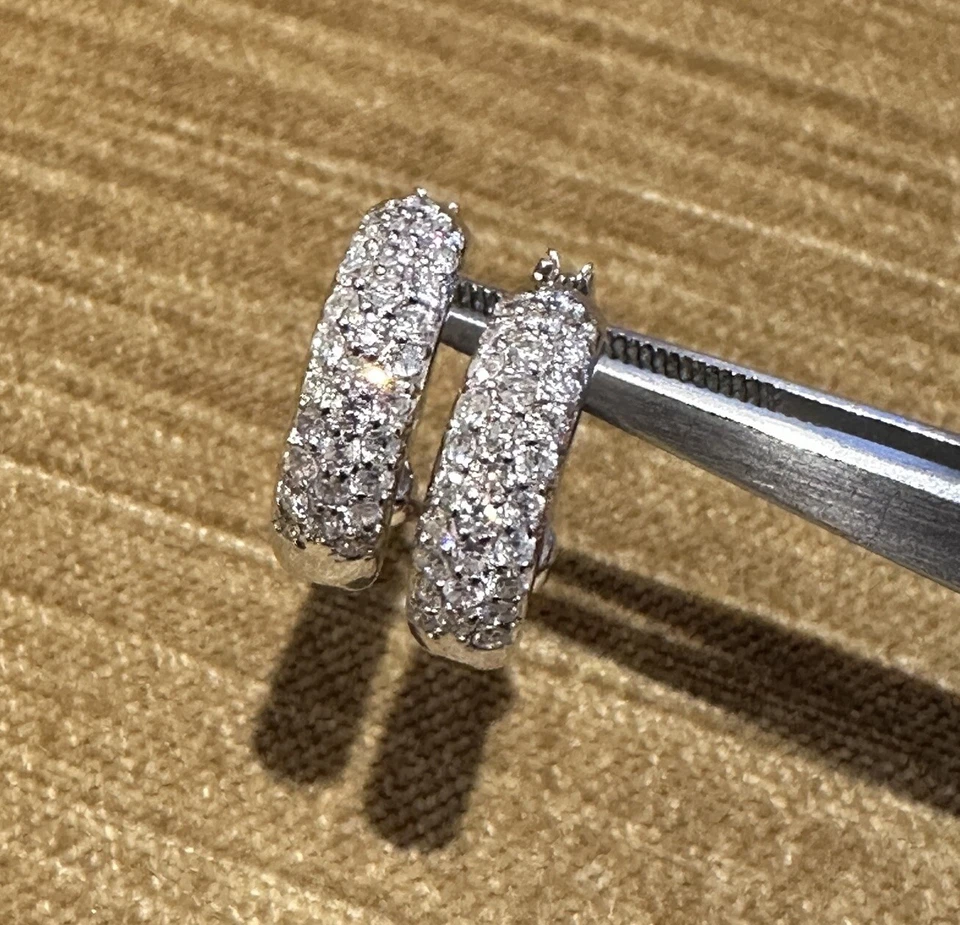 Three Row Hoop Diamond Earrings 1 cttw in 18k White Gold - HM2656R