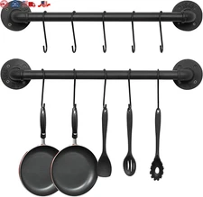 Wall Mounted Pot Pan Rack 21'' Set of 2, Industrial Utensils Wall Hanger Iron Pi