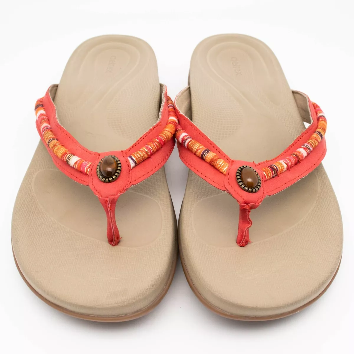 Aetrex Hazel Red Coral Orthotic Thong Flip Flop Sandal SIZE 10