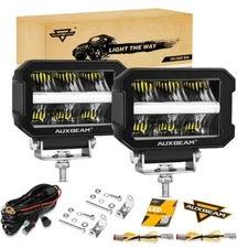 2/4PCS AUXBEAM 4.5" 120W LED Work Light Bar Cube Pod White&Amber Strobe Lamp DRL