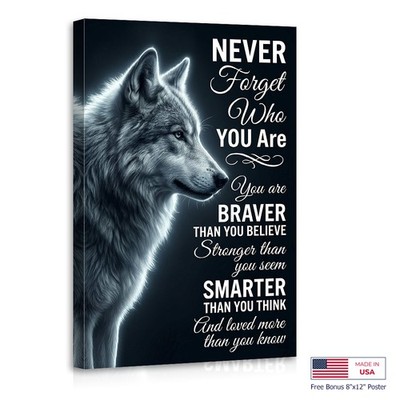 Inspirational Wolf Wall Art Never Forget Who You Are Quote Poster USA Shipped