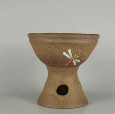 Japanese Bonsai pot ECHIZEN BUNZAN signed IROE Dragonfly Round cup h7.4" *1630