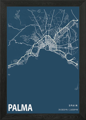 Palma Bauplan Straßenkarte gerahmtes Wandbild Poster Leinwanddruck Bild