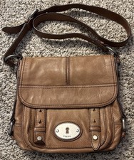 VTG FOSSIL MADDOX Distressed Brown Leather Organizer Crossbody Messenger Bag