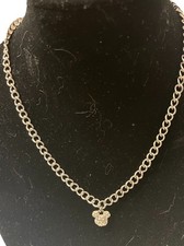 Disney Mickey Mouse Head Silver Tone Rhinestone Necklace 16" Chain Lobster Clasp